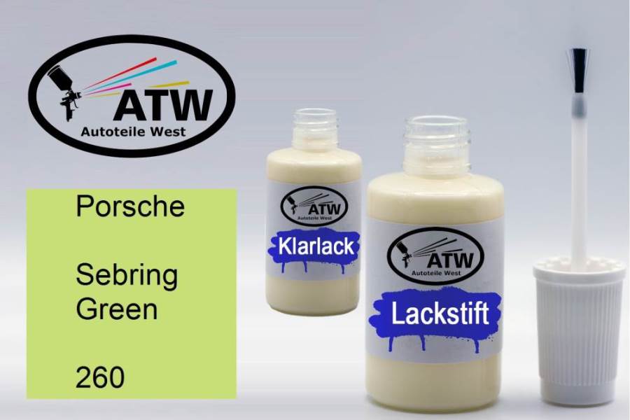 Porsche, Sebring Green, 260: 20ml Lackstift + 20ml Klarlack - Set, von ATW Autoteile West.